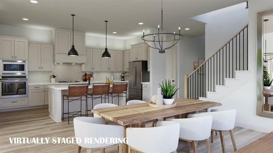 With tons of storage and prep space, our Rousseau plan offers a dream kitchen any chef would be proud to call their own!  VIRTUALLY STAGED RENDERING