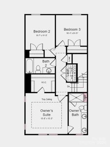 Upper Floor Plan - Structural options added include: full bath on first floor, linear fireplace in gathering room, ledge in owner's shower