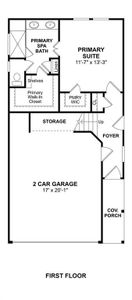 The Cleveland floor plan by K. Hovnanian Homes. 1st Floor shown. *Prices, plans, dimensions, features, specifications, materials, and availability of homes or communities are subject to change without notice or obligation.