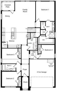 D.R. Horton's Santa Fe floorplan, 1st floor - All Home and community information, including pricing, included features, terms, availability and amenities, are subject to change at any time without notice or obligation. All Drawings, pictures, photographs, video, square footages, floor plans, elevations, features, colors and sizes are approximate for illustration purposes only and will vary from the homes as built.