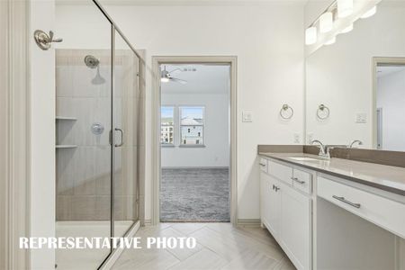 The spacious walk in shower in our Conrad plan is the perfect place to start or end your day!  REPRESENTATIVE PHOTO