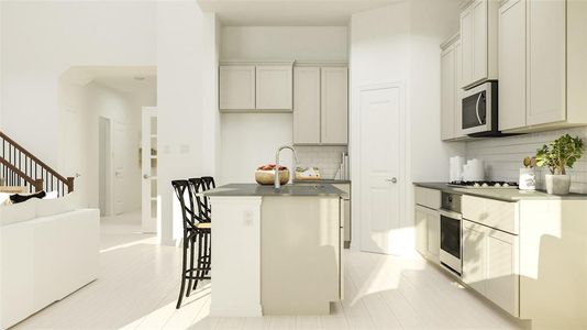 Kitchen with appliances with stainless steel finishes, an island with sink, sink, tasteful backsplash, and light tile floors