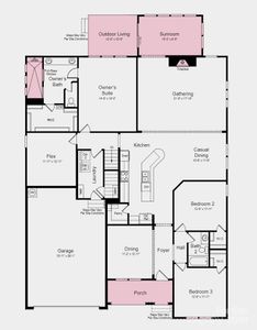 First Floor Plan - Structural options added include: spacious walk-in shower to the owner's bathroom, fireplace to the great room, sunroom with a cover patio, and loft with a game room upstairs