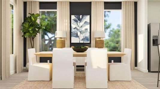 Dining area with light hardwood / wood-style flooring