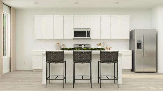 Kitchen with backsplash, white cabinetry, and stainless steel appliances