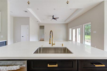 Kitchen overlooks the den