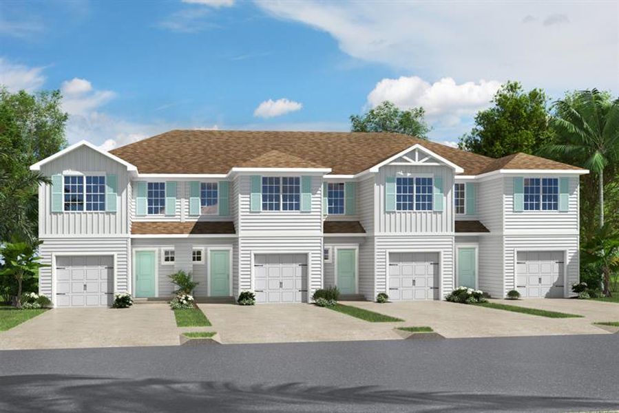 Front exterior of a home in the Seminole Palms Townhomes community, located in Palm Coast, FL (Image 2).