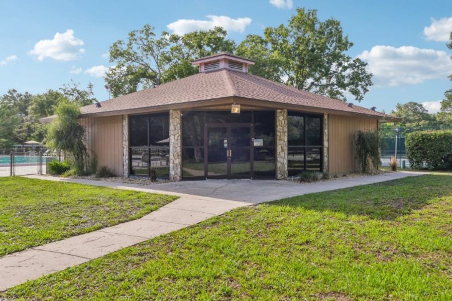 A building with a glass front.