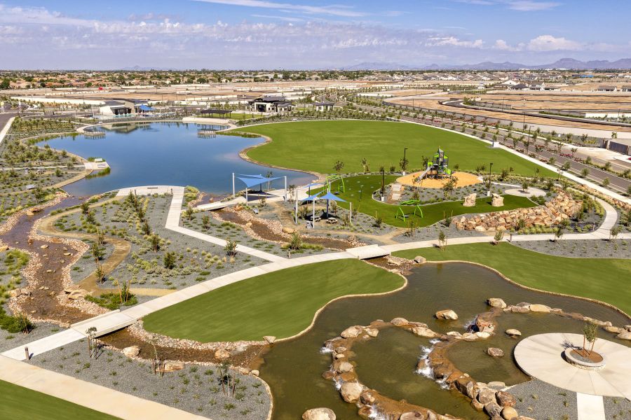 Aerial view of the Soleo community in San Tan Valley, AZ, showing layout and nearby surroundings (Image 16).