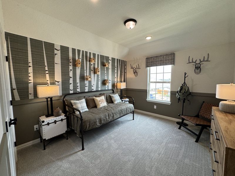 A cozy bedroom with a birch tree mural, daybed, and rustic décor, featuring a mix of modern and natural elements. A cozy bedroom with a birch tree mural, daybed, and rustic décor, featuring a mix of modern and natural elements.