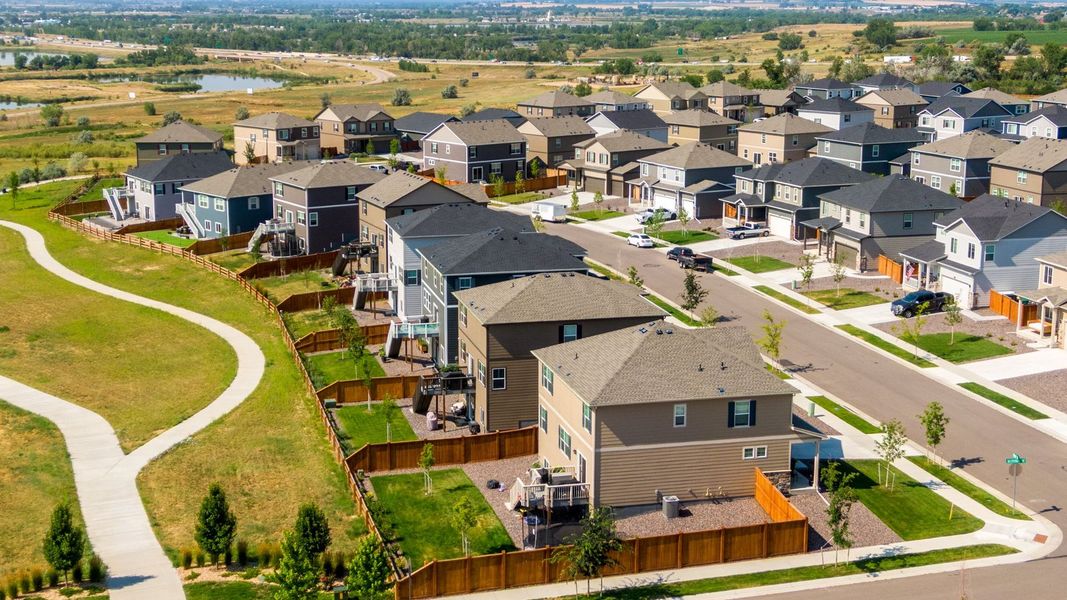 Aerial view of the Vantage community in Berthoud, CO, showing layout and nearby surroundings (Image 6). Aerial view of the Vantage community in Berthoud, CO, showing layout and nearby surroundings (Image 6).