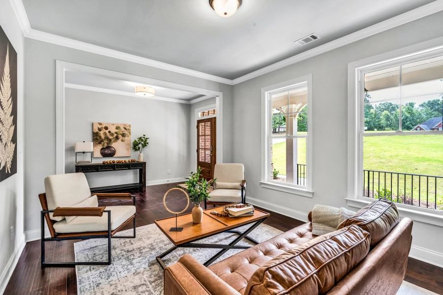 Furnished interior in a model home at The Estates at Hurricane Pointe in Douglasville (Image 8).