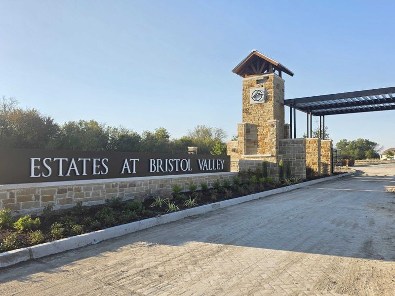 Entrance to the Estates at Bristol Valley community in Heath, TX, featuring signage and landscaping (Image 1).