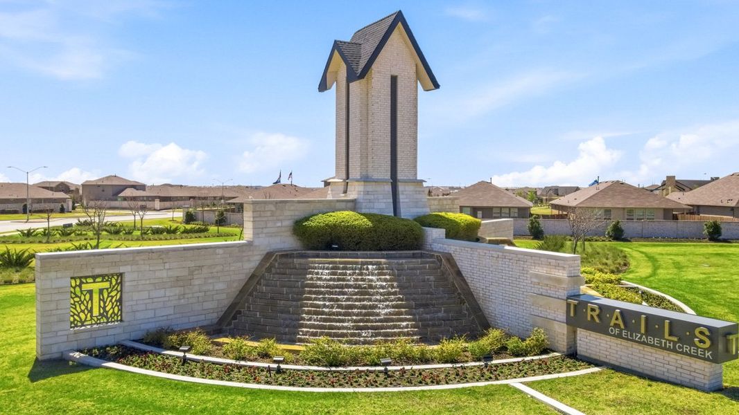 Entrance to the Trails of Elizabeth Creek community in Fort Worth, TX, featuring signage and landscaping (Image 2).