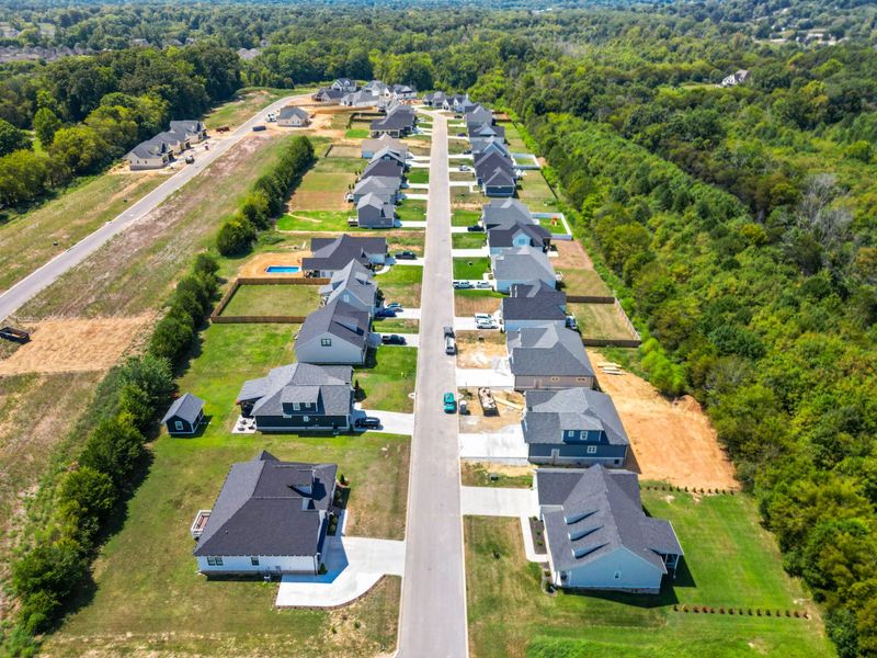 Aerial view of the Paxton Pointe community in Hixson, TN, showing layout and nearby surroundings (Image 13).