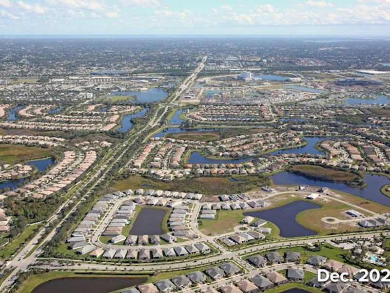 Aerial view of the Lake Park at Tradition community in Port St. Lucie, FL, showing layout and nearby surroundings (Image 24).