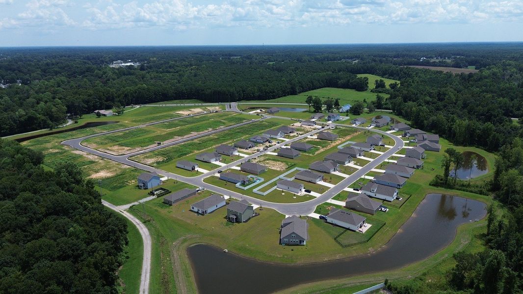 Aerial view of the Meadow Walk community in Loris, SC, showing layout and nearby surroundings (Image 10).