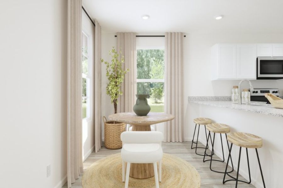 A room with a table and chairs. A room with a table and chairs.