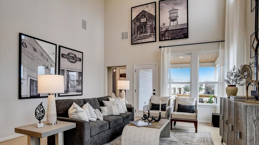 Living Area Featuring High Ceilings
