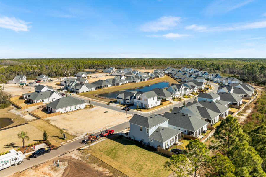 Aerial view of the The Villas at Longleaf Park, a Watersound Origins® community community in Inlet Beach, FL, showing layout and nearby surroundings (Image 22).