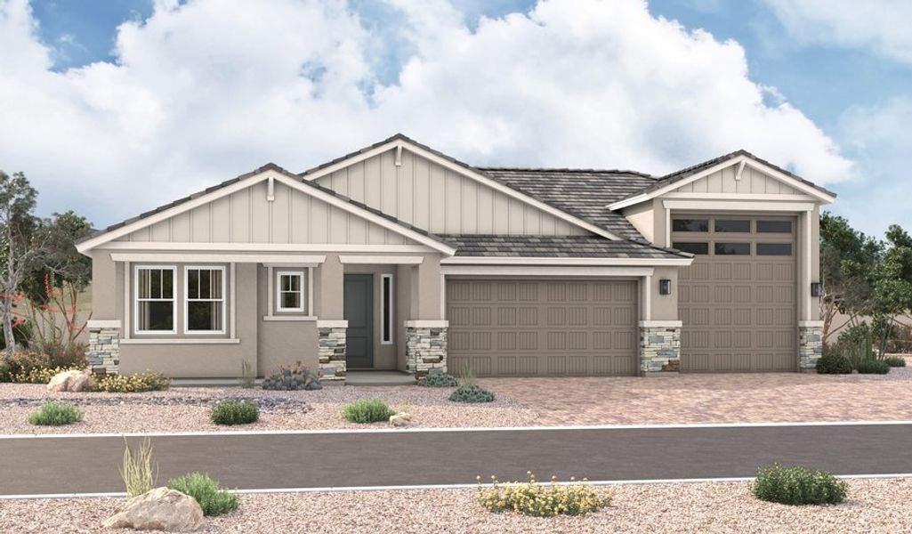 Front exterior of a home in the Aspire at Kimura Gardens community, located in Phoenix, AZ (Image 5).