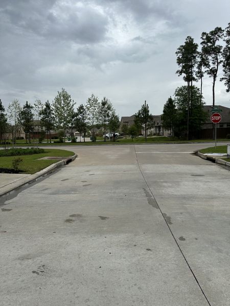 A scenic street view with lush greenery in Ladera Creek by Lennar, Conroe, TX, on a cloudy day. A scenic street view with lush greenery in Ladera Creek by Lennar, Conroe, TX, on a cloudy day.