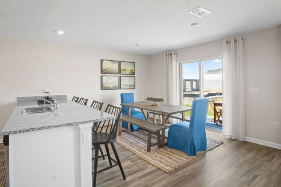 A kitchen and dining room.