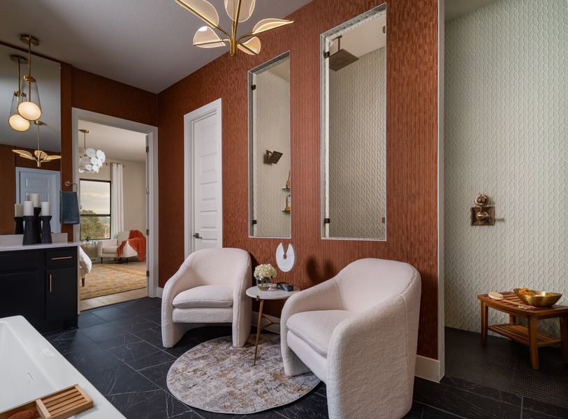 Furnished interior in a model home at Bluffview Reserve in Leander (Image 9).