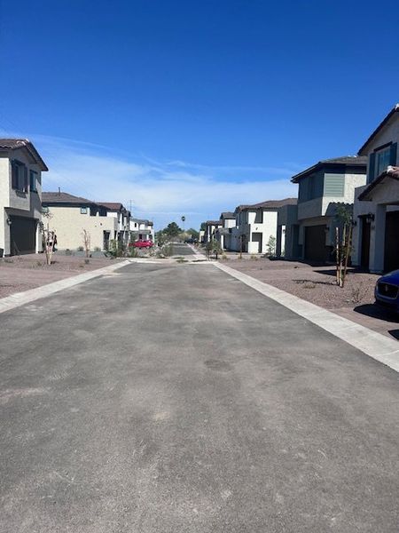 Charming modern street lined with stylish homes in Mandarin at Citrus Park by Landsea Homes (Goodyear, AZ).
