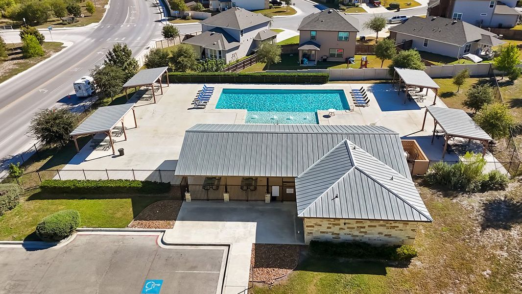 Aerial view of the Hunters Ranch community in San Antonio, TX, showing layout and nearby surroundings (Image 1). Aerial view of the Hunters Ranch community in San Antonio, TX, showing layout and nearby surroundings (Image 1).