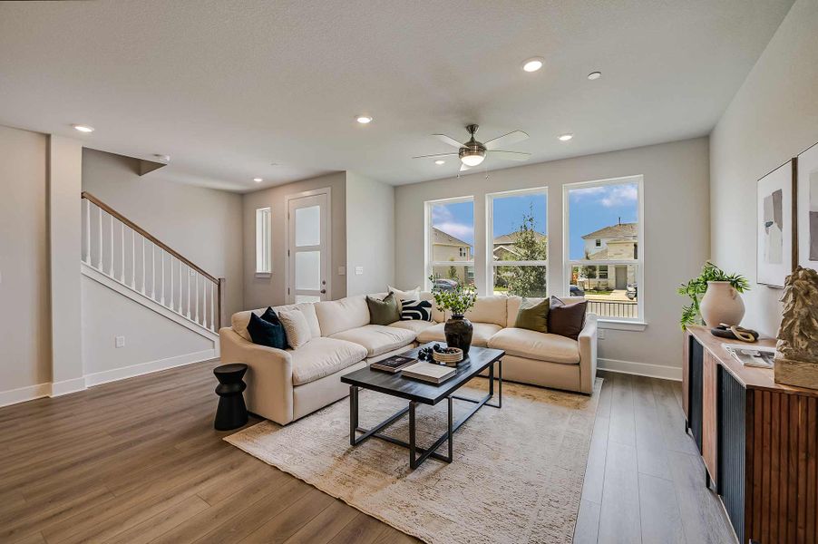 Furnished interior in a model home at Double Creek Crossing Townhomes in Round Rock (Image 20).