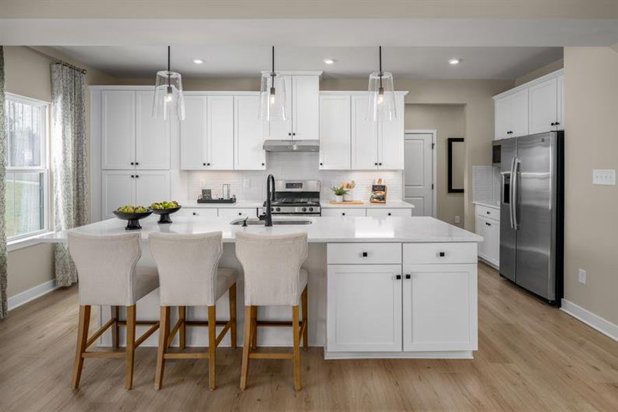 Design your dream kitchen with your choice of cabinets, countertops, backsplash, hardware and more!
