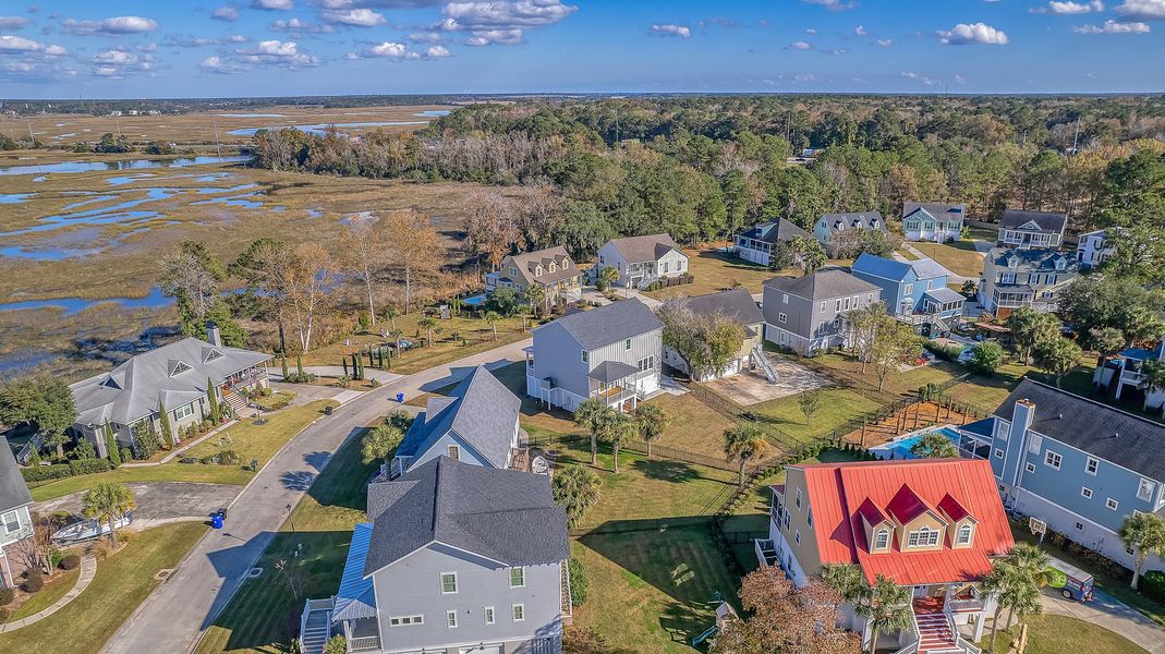 Aerial view of the Meggett Homes community in Meggett, SC, showing layout and nearby surroundings (Image 2).