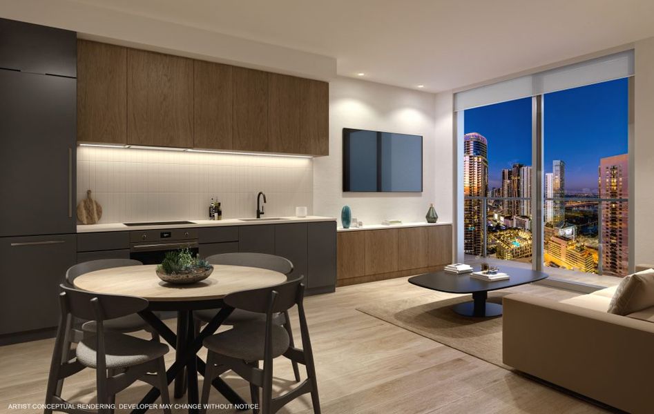 Furnished interior in a model home at 600 Miami Worldcenter in Miami (Image 9).