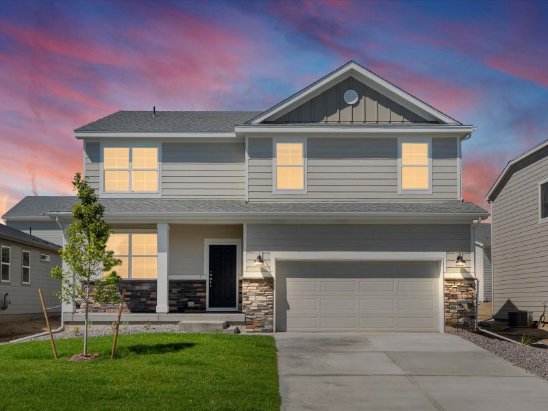 The Evergreen floorplan exterior image taken at a Meritage Homes community in Northern Colorado.