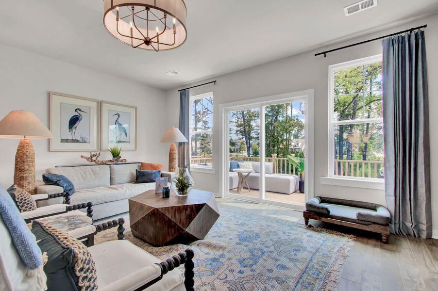 Spacious family room with plenty of natural light and flow