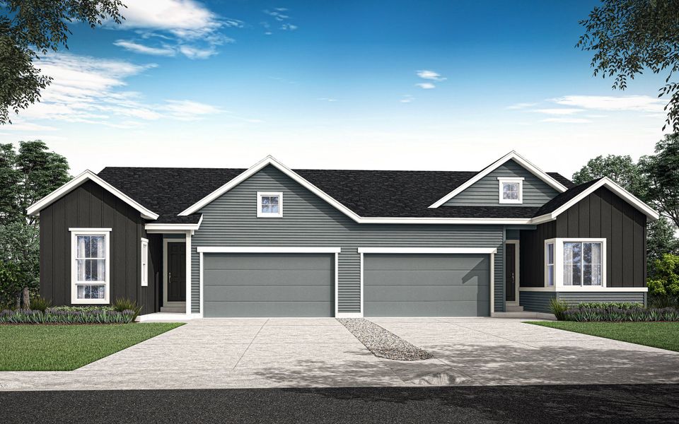 Front exterior of a home in the Westside Crossing Paired Homes community, located in Berthoud, CO (Image 3).