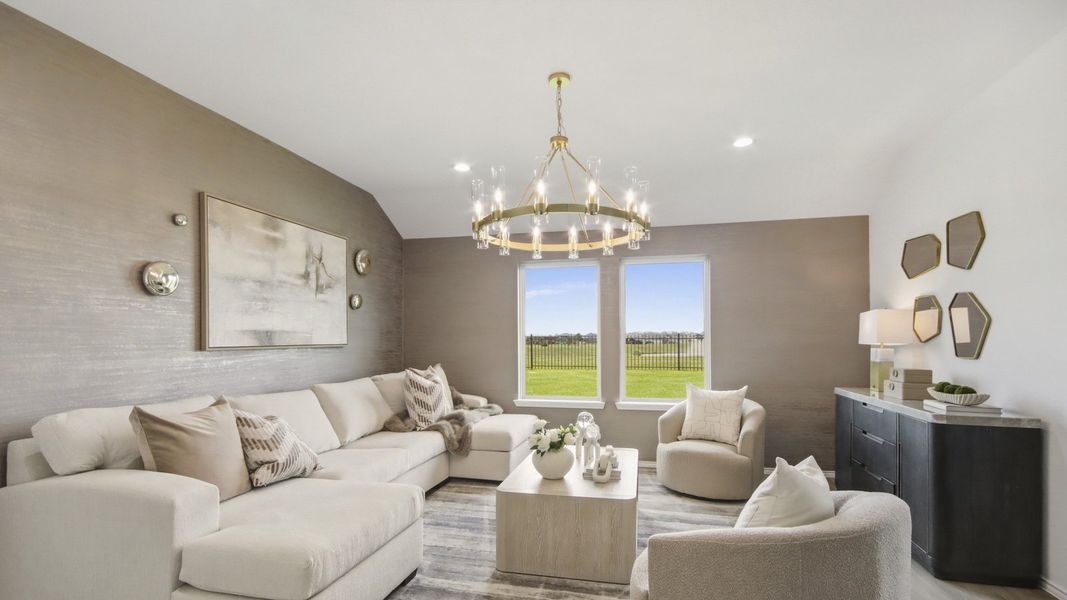 Furnished interior in a model home at Harrington Trails at The Canopies in New Caney (Image 4).