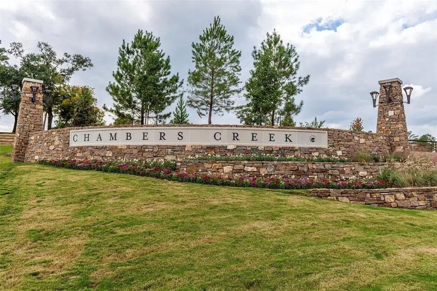 Main entrance to the Chambers Creek master-planned community in Willis, TX, featuring its landmark signage (Image 3).