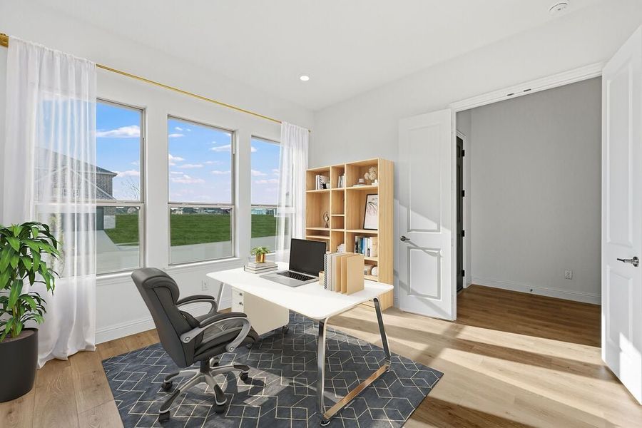 Furnished interior in a model home at South Oak 50s in Oak Point (Image 90).