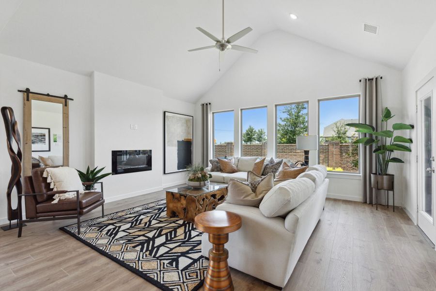 Living room in a LakePointe new home in Lavon TX by Trophy Signature Homes