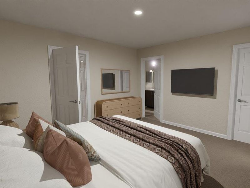 Upstairs, find rest and relaxation in your private owner`s suite (Artists` rendering of the Isla townhome)