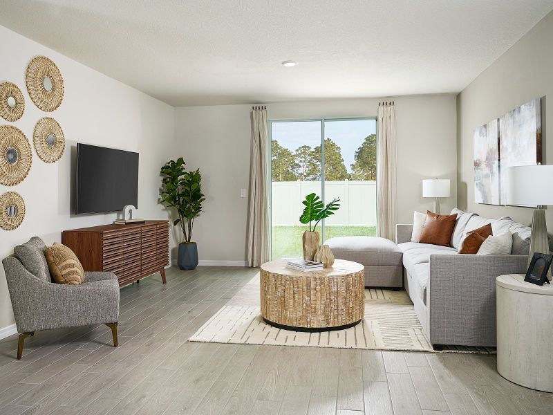 Living area of the Acadia floorplan modeled at Park East.