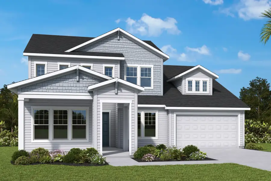 Front exterior of a home in the Sagebrush at EverRange – Executive Collection community, located in Jacksonville, FL (Image 12). Front exterior of a home in the Sagebrush at EverRange – Executive Collection community, located in Jacksonville, FL (Image 12).