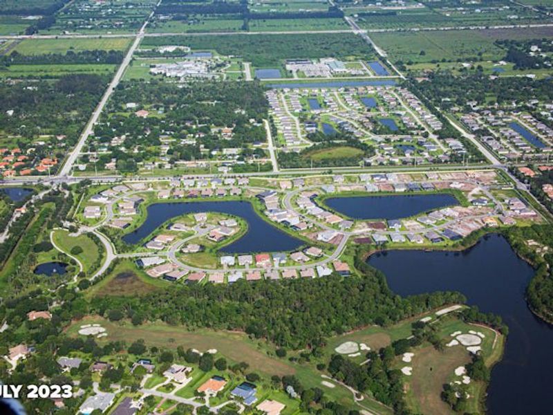 Aerial view of the Bent Pine Preserve community in Vero Beach, FL, showing layout and nearby surroundings (Image 26).
