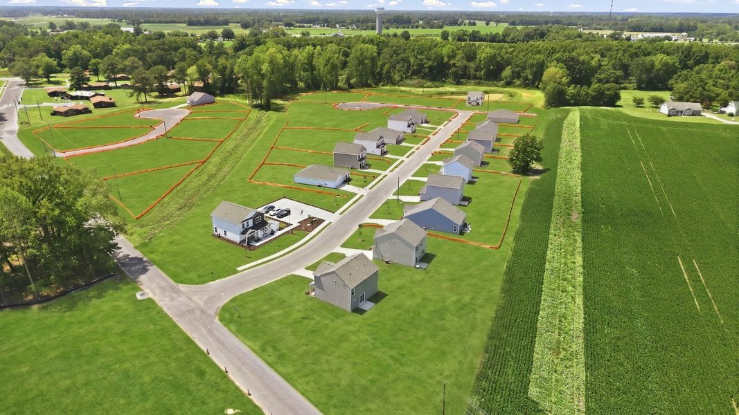 Aerial view of the Hobbs Farm community in Ayden, NC, showing layout and nearby surroundings (Image 5). Aerial view of the Hobbs Farm community in Ayden, NC, showing layout and nearby surroundings (Image 5).