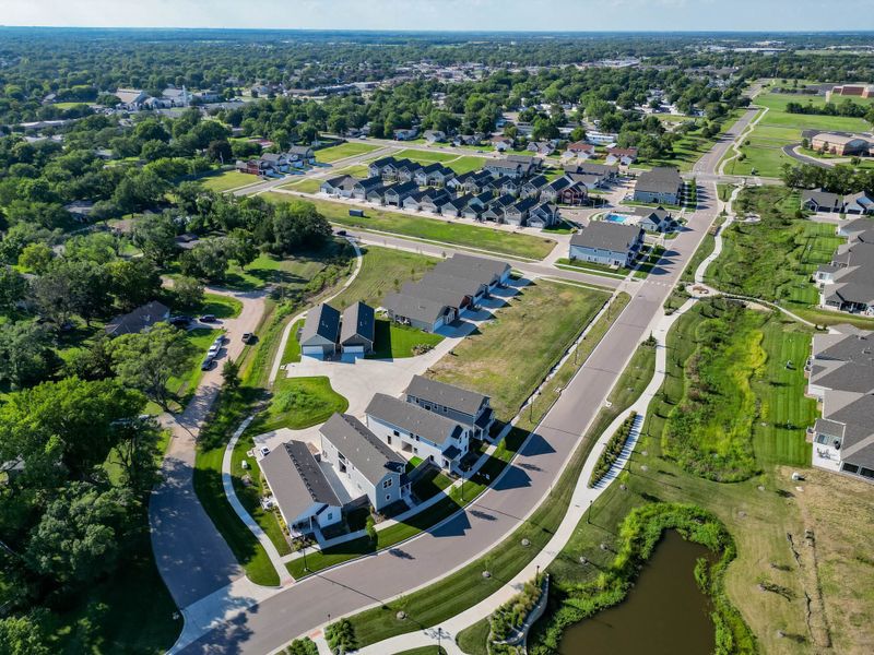 Aerial view of the Heritage Commons community in Andover, KS, showing layout and nearby surroundings (Image 17). Aerial view of the Heritage Commons community in Andover, KS, showing layout and nearby surroundings (Image 17).