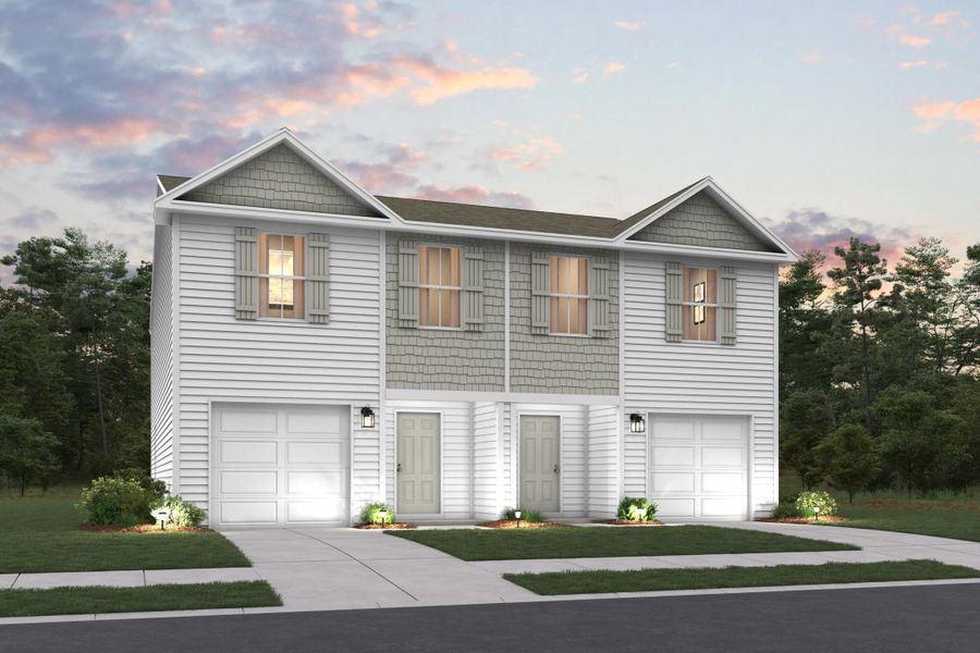 A house with garages and trees. A house with garages and trees.