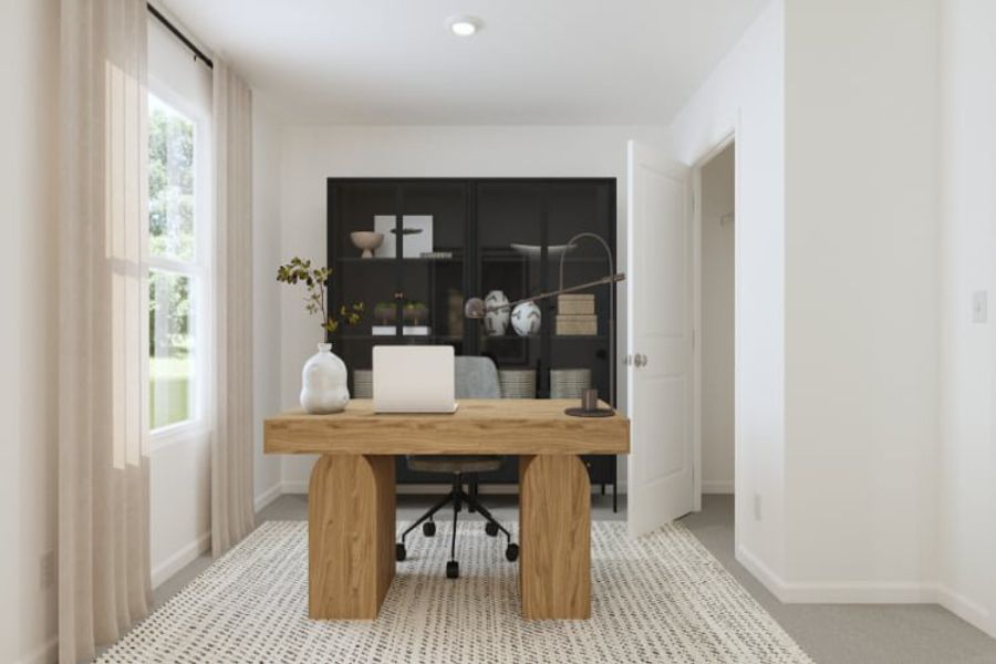 A room with a table and a mirror. A room with a table and a mirror.