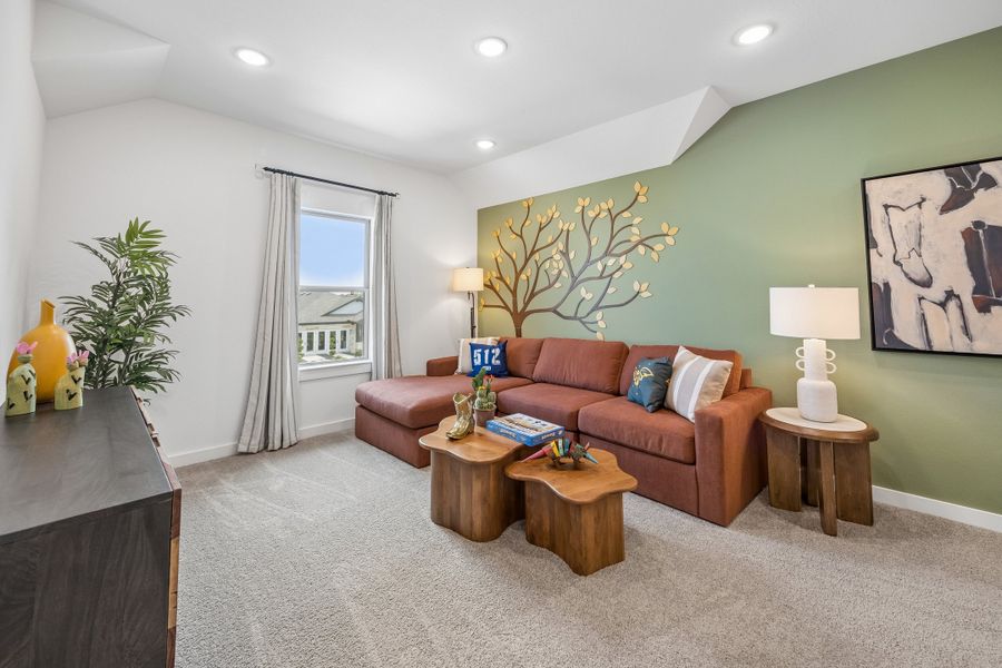 Furnished interior in a model home at Evelyn in Austin (Image 43).